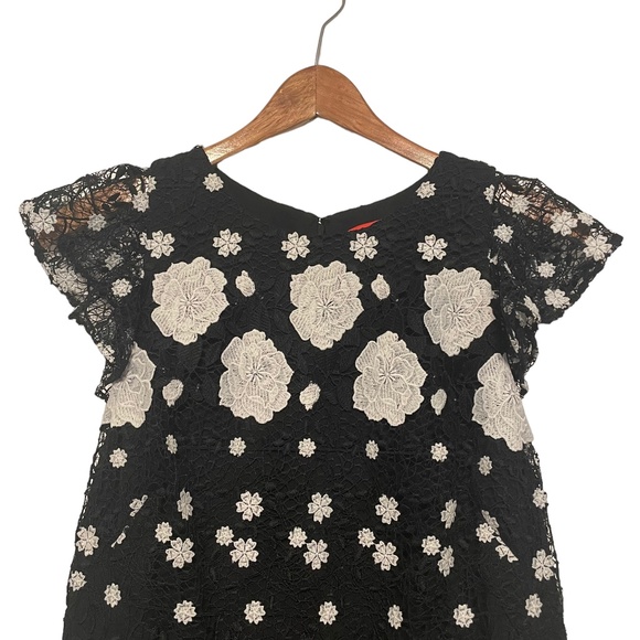 Monique Lhuillier Floral Rose Lace‎ Overlay Black & White Midi Dress Size 6 - Picture 2 of 9